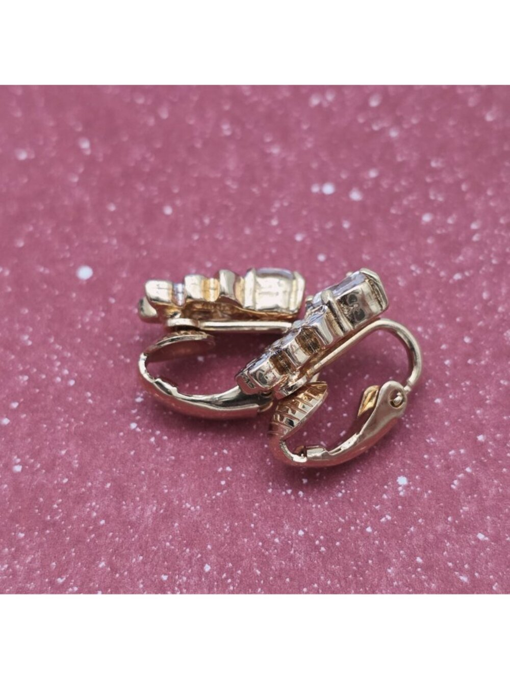 14K HGE Gold Plated Cubic ZirconiaPost Earrings Floral Leaf by Lind Vintage - Picture 3 of 9